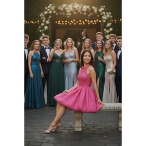 BUBBLE hem mini dress in pink sequin Size 8 NWOT Vixen Prom  ASOS LUXE